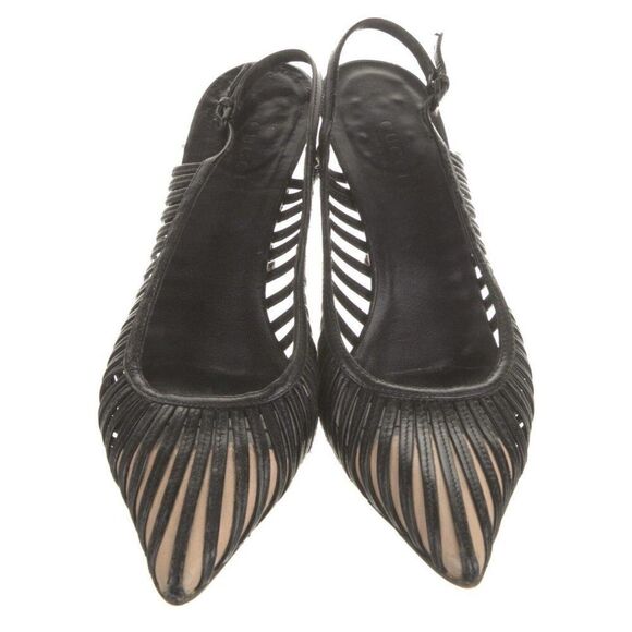 Gucci Authentic Leather Black Beige Cutout Cage Accent High Heels Pumps 7.5 B - Picture 3 of 9